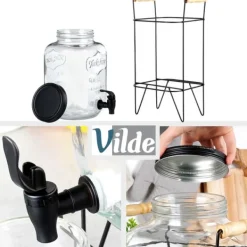 Drikkekrukke med hane og stativ, sort, 5,5 l Discount