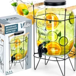Drikkekrukke med hane og stativ, sort, 5,5 l Discount