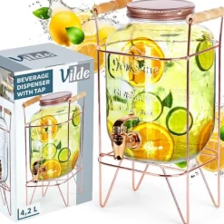 Drikkekrukke med hane og guldfod 4,2 l Discount