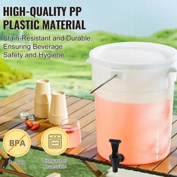 Drikkevaredispenser 5 gallon, automatisk drikkevarer til fester, plastjuice-dispenser med tap og låg, iste, limonade, juice, vanddispenser