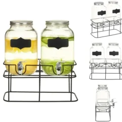 Drikkevareautomater>Drikkevaredispensere - Living drikkevaredispensersæt 2 stk. med stativ 2 x 4 l glas