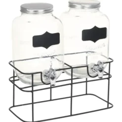 Drikkevaredispensersæt - 2 stk. glas med stativ | Volumen: 2 x 4 l | Vintage Stil Online