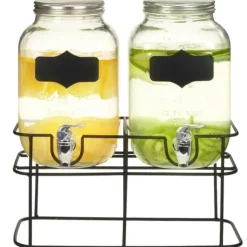 Drikkevaredispensersæt 2 stk. Med stativ 2 x 4 l glas - Vanddispenser - Vanddispensere - Home & Living Best