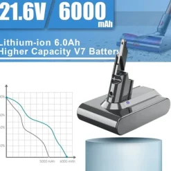 Dyson V7 (SV11) erstatningsbatteri, lysegrå, 6000 mAh 6.0 Ah, til Motorhead, Animal Pro, Trigger ledningsfri støvsuger Clearance