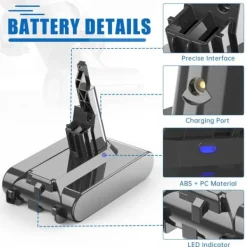 Dyson V7 (SV11) erstatningsbatteri, lysegrå, 6000 mAh 6.0 Ah, til Motorhead, Animal Pro, Trigger ledningsfri støvsuger Clearance