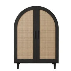 Elegant skænk/skoskab med afrundet side, rattantlåger og 3 hylder Best