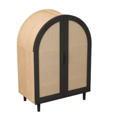 Elegant skænk/skoskab med afrundet side, rattantlåger og 3 hylder Best