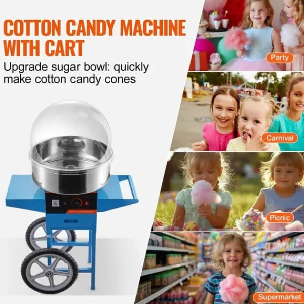 Elektrisk bomuldsslikmaskine 1000 W, kommerciel candy floss maskine med låg, rustfrit stål skål, sukkerske og skuffe, ideel til fest og arrangementer | CDON New