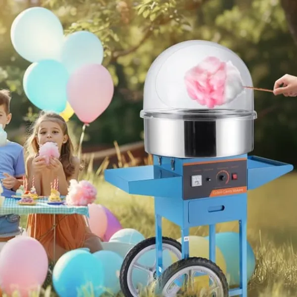 Elektrisk bomuldsslikmaskine 1000 W, kommerciel candy floss maskine med låg, rustfrit stål skål, sukkerske og skuffe, ideel til fest og arrangementer | CDON New