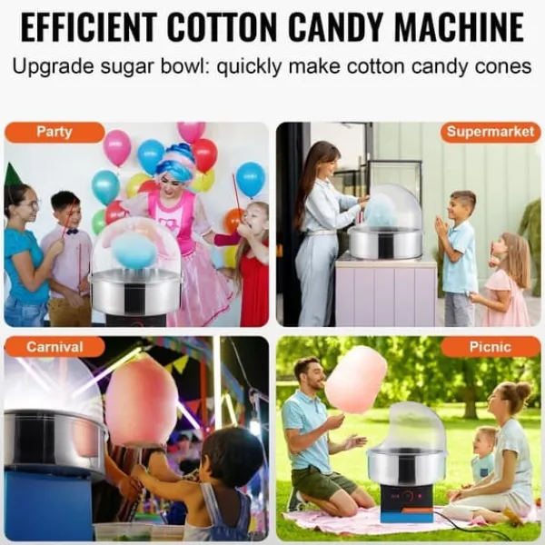 Maskiner Til Candyfloss>Elektrisk Candy Floss Maskine, 1000 W Sukkerspindeproducent, Kommerciel Candy Floss Maskine med Låg, Rustfri Stålskål og Sukkerske, Ideel til Fester | CDON