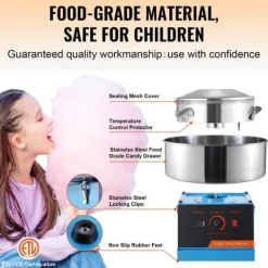 Elektrisk Candy Floss Maskine, 1000 W Sukkerspand, Kommerciel Candy Machine med Rustfri Stålskål og Sukkerske, Perfekt til Fester Online