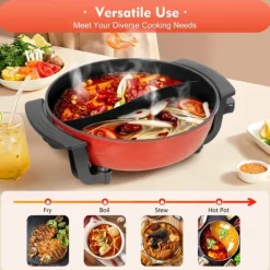 Elektriske Stegepander & Wokker>Elektrisk Gryde, 1360W Effekt, 6L Kapacitet, 31 cm Diameter, 5 Temperaturindstillinger, Fødevarekvalitet Non-Stick Materiale