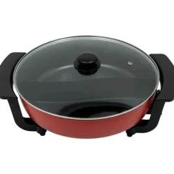 Elektrisk hot pot - Yin-Yang gryde - 30 cm dobbeltkammer - 6 l - 1360 W - 5 temperaturtrin - Glaslåg - Sort New