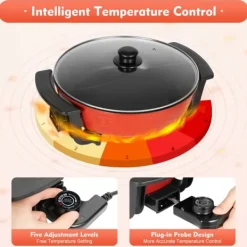 Elektrisk Hot Pot, 1360W Effekt, 6L Kapacitet, 220V Spænding, 5 Temperaturniveauer, Europæisk Standard Stik New