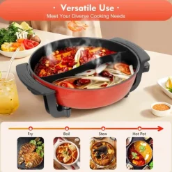 Elektriske Stegepander & Wokker>Elektrisk hotpot - Delt gryde - Dobbelt smag - 6 l - 1360 W - Non-stick - Til 3–4 personer - Rød