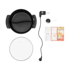 Elektrisk hotpot & fonduegryde - To-delt separerbar - 1360 W - 6 L - Ø 31 cm - 5-trins temperaturkontrol - 220 V - Med låg - Sort Hot