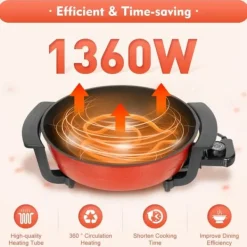 Elektrisk hotpot & fonduegryde - To-delt separerbar - 1360 W - 6 L - Ø 31 cm - 5-trins temperaturkontrol - 220 V - Med låg - Sort Hot