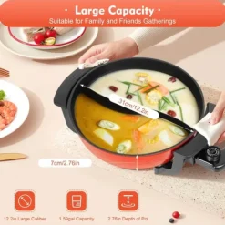 Elektrisk hotpot - Gryde med 2 rum - 1360 W - 220 V - Nonstick belægning - Fødevaregodkendt - Himmelblå New