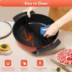 Elektrisk hotpot - Gryde med 2 rum - 1360 W - 220 V - Nonstick belægning - Fødevaregodkendt - Himmelblå New