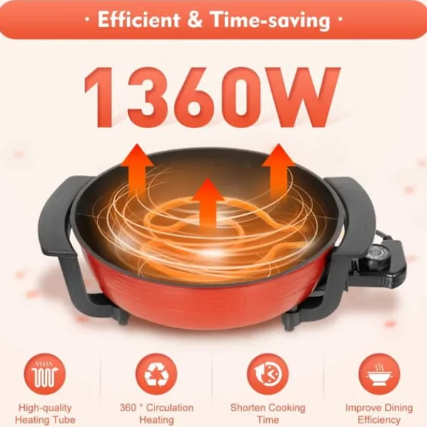 Elektriske Stegepander & Wokker>Elektrisk hotpot 6 L, gryde/stegepande med 2 kamre, 1360 W 220 V, non-stick, justerbar temperatur, multifarvet