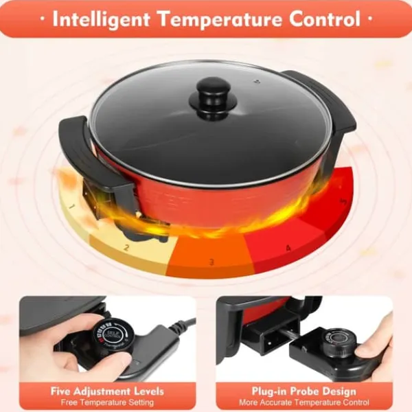 Elektriske Stegepander & Wokker>Elektrisk hotpot 6 L, gryde/stegepande med 2 kamre, 1360 W 220 V, non-stick, justerbar temperatur, multifarvet