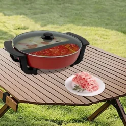 Elektrisk hotpot - Yin Yang shabu shabu gryde - 6 L - 30 cm - 1360 W - 2 kamre - 5 temperaturtrin - Glaslåg - Sort Discount
