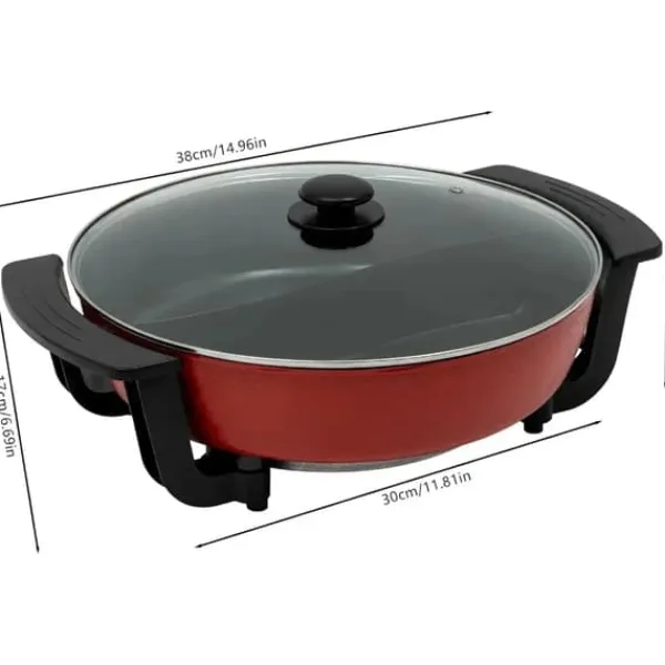 Elektrisk hotpot - Yin Yang shabu shabu gryde - 6 L - 30 cm - 1360 W - 2 kamre - 5 temperaturtrin - Glaslåg - Sort Discount