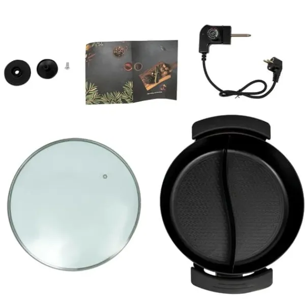 Elektrisk hotpot - Yin Yang shabu shabu gryde - 6 L - 30 cm - 1360 W - 2 kamre - 5 temperaturtrin - Glaslåg - Sort Discount