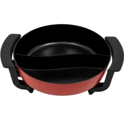 Elektrisk hotpot - Yin Yang shabu shabu gryde - 6 L - 30 cm - 1360 W - 2 kamre - 5 temperaturtrin - Glaslåg - Sort Discount
