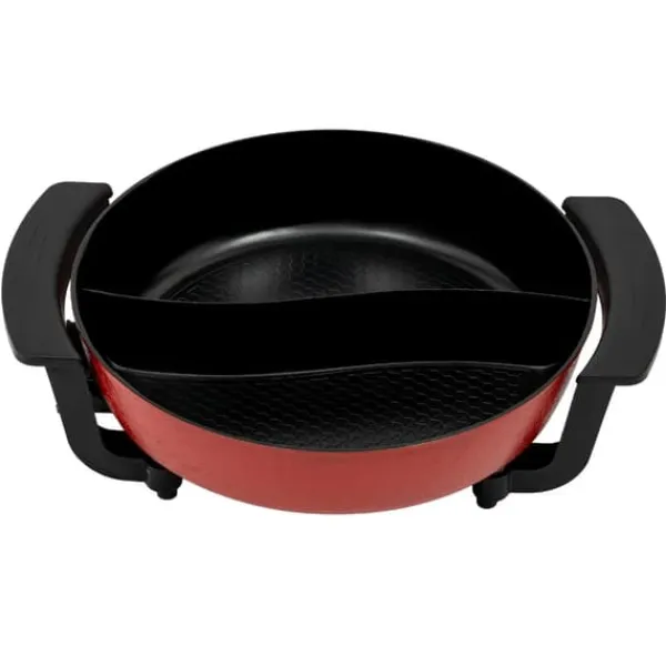 Elektrisk hotpot - Yin Yang shabu shabu gryde - 6 L - 30 cm - 1360 W - 2 kamre - 5 temperaturtrin - Glaslåg - Sort Discount