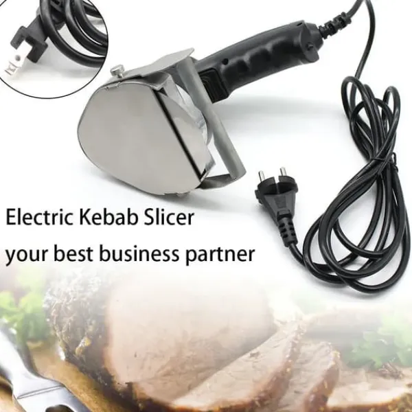 Elektriske Knive>Elektrisk kebabkniv, håndholdt 80W, justerbar skivetykkelse, med klingesliber, sort