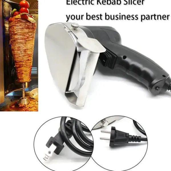 Elektriske Knive>Elektrisk kebabkniv, håndholdt 80W, justerbar skivetykkelse, med klingesliber, sort