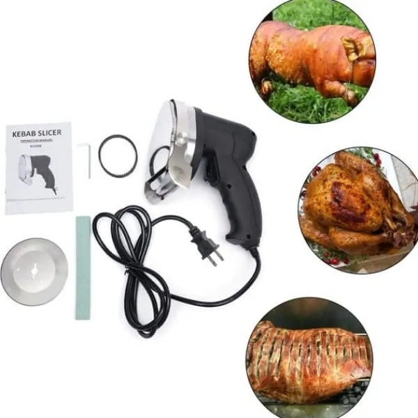 Elektriske Knive>Elektrisk kebabkniv, håndholdt 80W, justerbar skivetykkelse, med klingesliber, sort