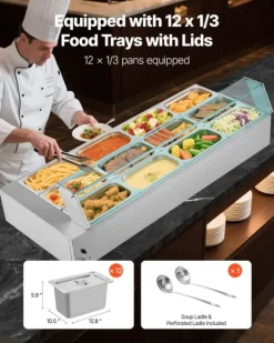 Elektrisk Madvarmer - Bain Marie Varmebad Buffet - 1700 W - 12 Bakker - Rustfrit Stål - Glaslåg Best