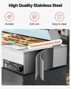 Elektrisk Madvarmer - Bain Marie Varmebad Buffet - 1700 W - 12 Bakker - Rustfrit Stål - Glaslåg Best