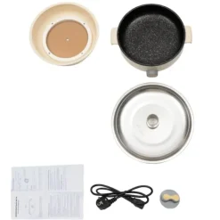 Elektrisk Mini Hot Pot, Bærbar Kogeren til 1-2 Personer, Brugervenligt Design,Khaki Sale