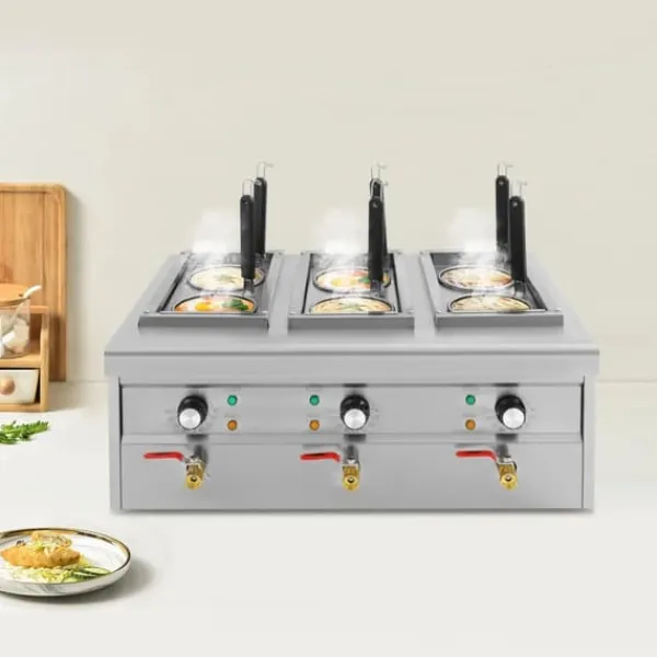 Madlavningsmaskiner>Elektrisk pastakoger - Nudelkoger - 6-huls - 9 l - 2,5 kW - 220 V 50 Hz - 30–110 °C - Rustfrit stål 201