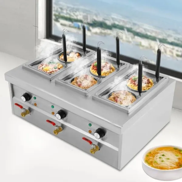 Madlavningsmaskiner>Elektrisk pastakoger - Nudelkoger - 6-huls - 9 l - 2,5 kW - 220 V 50 Hz - 30–110 °C - Rustfrit stål 201