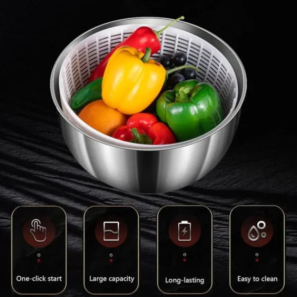 Salatslynger>Elektrisk salattørrer, frugt- og grøntsagstørrer, 4,5L stor automatisk salatgrøntsagstørrer, USB genopladelig salattørrer, salat, frugt- og grøntsags | CDON