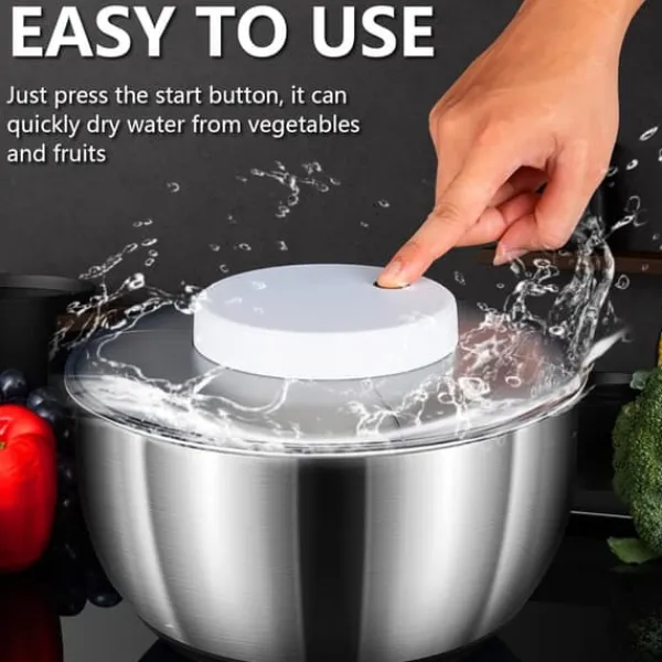 Salatslynger>Elektrisk salattørrer, frugt- og grøntsagstørrer, 4,5L stor automatisk salatgrøntsagstørrer, USB genopladelig salattørrer, salat, frugt- og grøntsags | CDON
