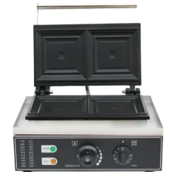 Vaffeljern>Elektrisk Sandwichmaker, Justerbar Temperatur, Non-stick Kogesurface,sort