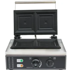 Vaffeljern>Elektrisk Sandwichmaker, Justerbar Temperatur, Non-stick Kogesurface,sort