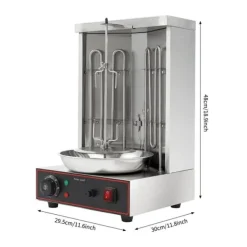 Grill-Ovne & Ovn Med Roterende Stegespyd>Elektrisk shawarma- og kebabgrill - Vertikal - 3000 W - 50–300 °C Justerbar Temp - 360° Automatisk Rotation - Rustfrit Stål 201 - Sølv