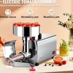 Juicepresser - Nyd Friskpresset Juice Derhjemme>Elektrisk tomatfræser 370W i rustfrit stål, med kobbermotor. Producerer 90-160 kg tomatsauce i timen - ideel til madlavning og sauce.