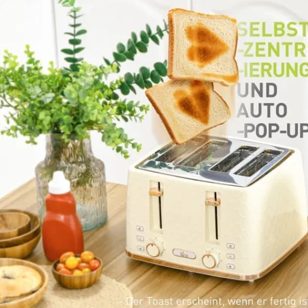 Elkedel>Elkedel & brødrister sæt, 1,7 L, 4 skiver, 7 indstillinger, optøning/opvarmning, auto-sluk, beige