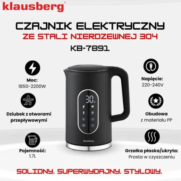 Elkedel med temperaturkontrol 1,7L ledningsfri sort KLAUSBERG KB-7891 Clearance