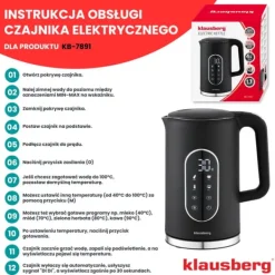 Elkedel med temperaturkontrol 1,7L ledningsfri sort KLAUSBERG KB-7891 Clearance