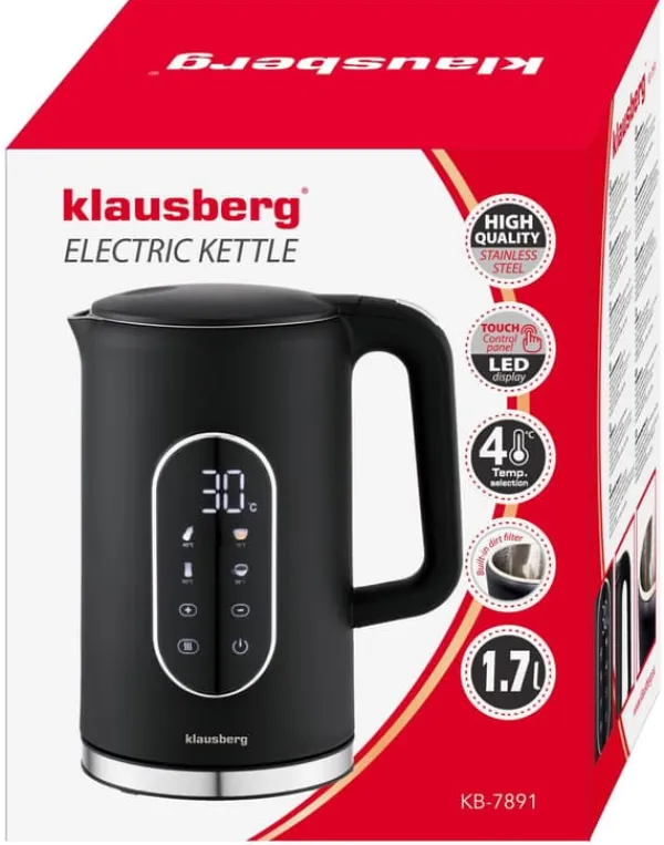 Elkedel med temperaturkontrol 1,7L ledningsfri sort KLAUSBERG KB-7891 Clearance