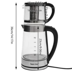 Elkedel, 1800W effekt, 2,5L kapacitet, glas og rustfrit stål, 220V spænding, 80cm strømkabel Best