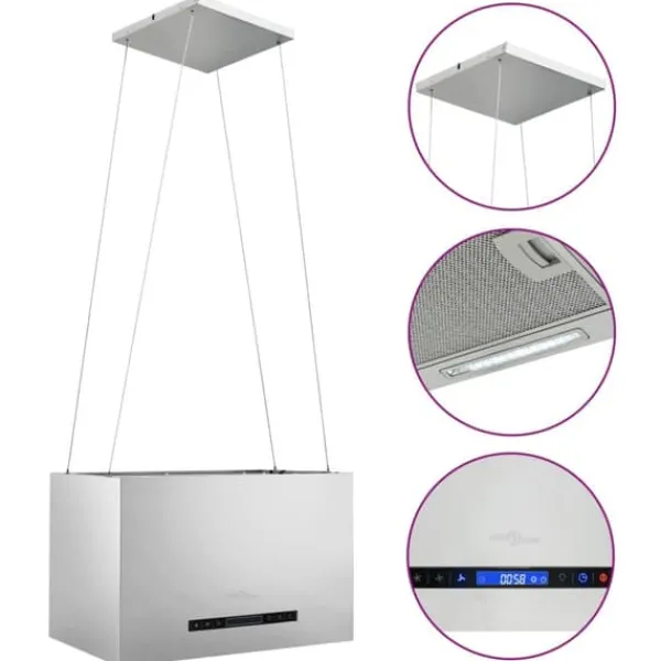 Emhætter - Living hængende ø-emhætte med touchsensor LCD 55 cm rustfrit stål Best